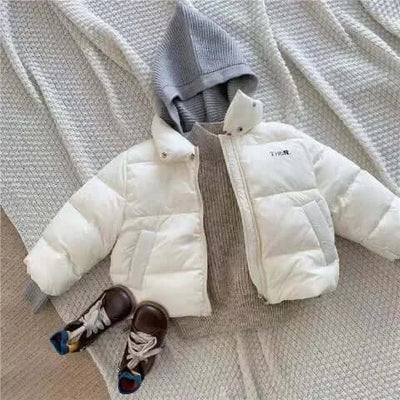 2023New Winter Baby Toddler Boy Korean Style Knitted Patchwork Hooded Jacket Coat Thicken Outdoor Wear 2-7YEARS