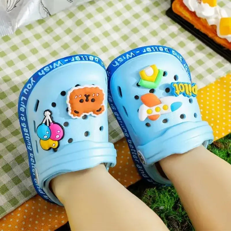 Summer Kids Sandals Hole Children's Shoes Slippers Soft Anti-Skid Cartoon DIY Design Hole Baby Shoes Sandy Beach For Boys Girls