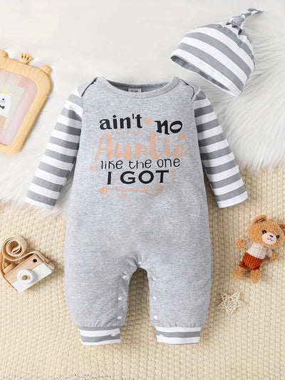 0-18 Months Spring Autumn Baby Boys And Girls Christmas Day Style Monogram Print Panels Striped Long Sleeve Climbing Suit