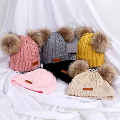 Cute Double Wool Pompom Baby Hat Children Cap Warm Autumn Winter Hats For Kids Boys Girls Knitted Warmer Beanie Caps Bonnet