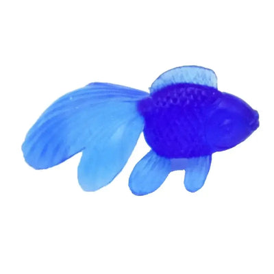 Cute blue plastic goldfish toy, perfect for children's bath time play and water games.