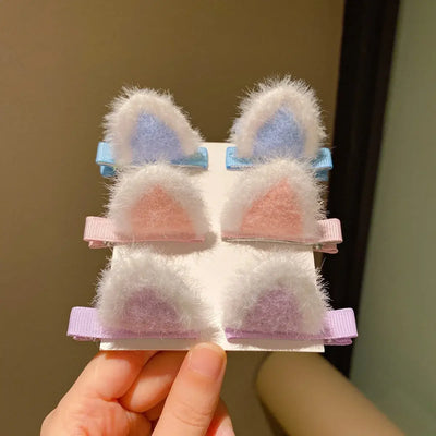 Cute handmade rabbit ears clips for baby girls, soft acrylic hairpins in pastel colors, perfect hair accessories.