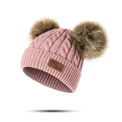 Cute Double Wool Pompom Baby Hat Children Cap Warm Autumn Winter Hats For Kids Boys Girls Knitted Warmer Beanie Caps Bonnet