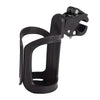 Black plastic cup holder for bicycles, compatible with baby carts and easy to disassemble.