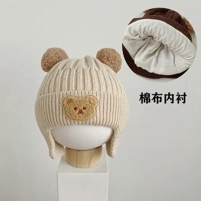 Winter Baby Hat Beanie Cap Cartoon Bear Ear Protection Knitted Hat for Toddler Boys Girls Cute Korean Warm Kids Crochet Hats