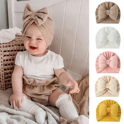 Cute Bowknot Baby Turban Hat Soft Newborn Baby Girls Indian Cap Solid Color Infant Boys Cap Beanies Headwrap