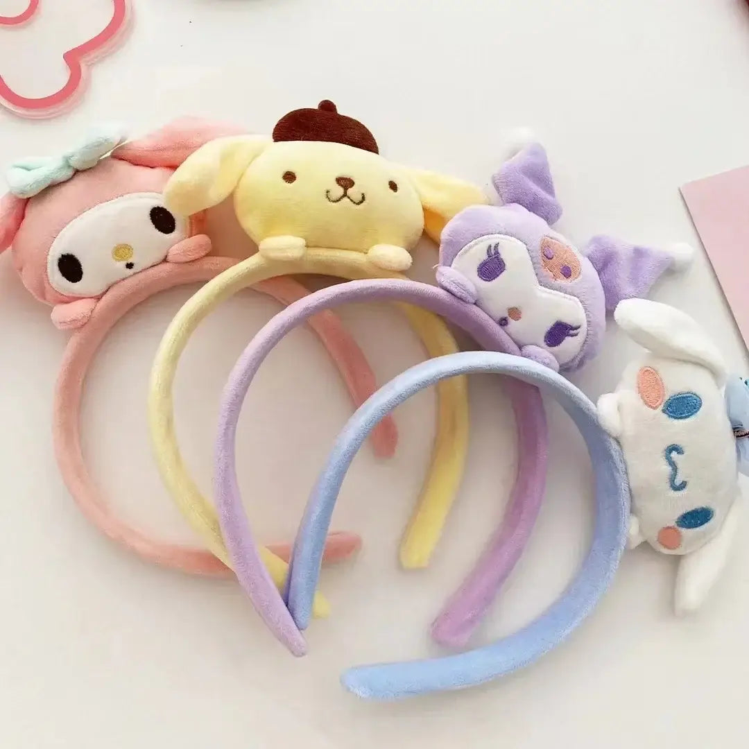 Sanrio Kuromi Melody Plush Doll Face Wash Makeup Hairband Kawaii Cinnamoroll Sweet Non Slip Elastic Hair Accessories