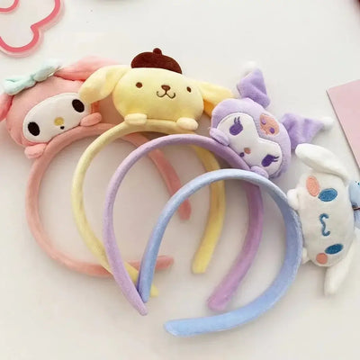 Sanrio Kuromi Melody Plush Doll Face Wash Makeup Hairband Kawaii Cinnamoroll Sweet Non Slip Elastic Hair Accessories