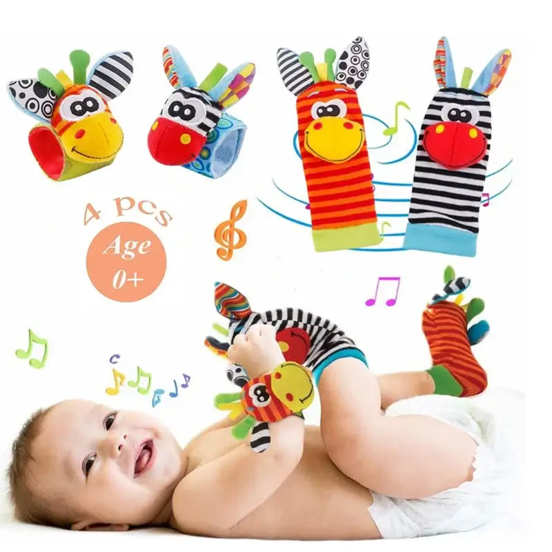 0-12 Months Baby Rattles Toys Animal Socks Wrist Strap +Rattle Baby Foot Socks Bug Wrist Strap Toddler Socks Pacifier Toys