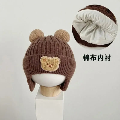 Winter Baby Hat Beanie Cap Cartoon Bear Ear Protection Knitted Hat for Toddler Boys Girls Cute Korean Warm Kids Crochet Hats