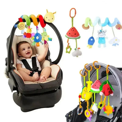 Colorful caterpillar baby soothing toy pendant for stroller, providing entertainment for infants with various playful designs.