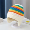 Winter Baby Knit Hat Korean Striped Rainbow Beanie Cap for Toddler Boys Girls Colorful Kids Warm Ear Protection Caps Bonnet