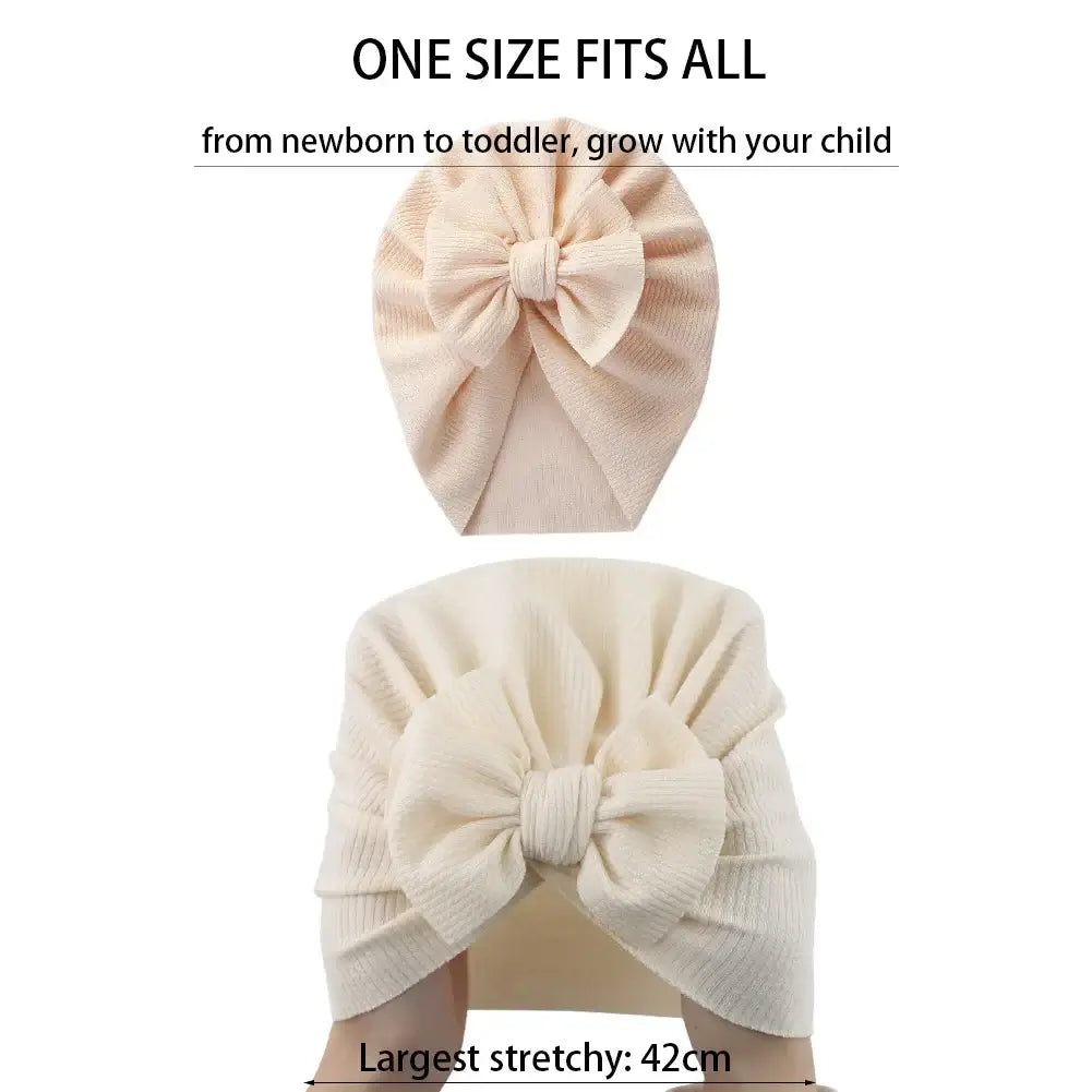Solid Textured Ribbed Turban Baby Hats Bow Topknot Caps for Newborn Boy Girl Toddler Hospital Headwraps Kids Hair Accessories