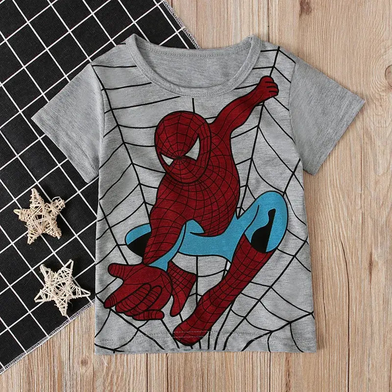 Boys Birthday Marvel Spiderman Shirts Short Sleeves Casual Sport Kids Tops Baby Print Super Hero Birthday Party Wear