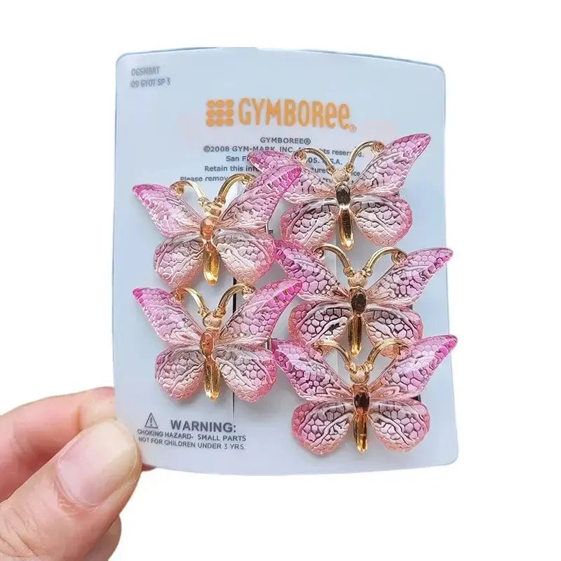 5PCS pink butterfly hairpins for girls, cute and colorful hair clips for kids' hairstyles.