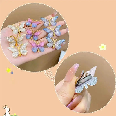 5PCS colorful butterfly hairpins for girls, featuring gradient colors and cute design, perfect for kids' hair accessories.