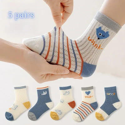 5 Pairs of Children's Socks Summer Cotton Cute Breathable Boy And Girl Socks Cartoon Children's Baby Socks Mesh Casual Socks