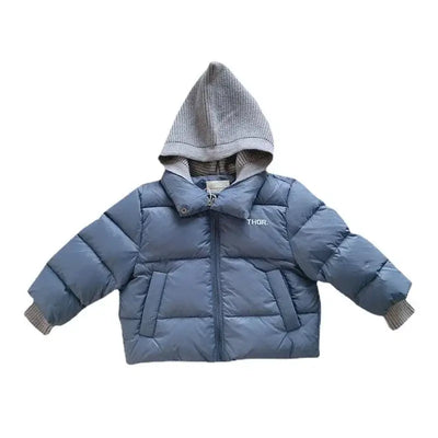 2023New Winter Baby Toddler Boy Korean Style Knitted Patchwork Hooded Jacket Coat Thicken Outdoor Wear 2-7YEARS