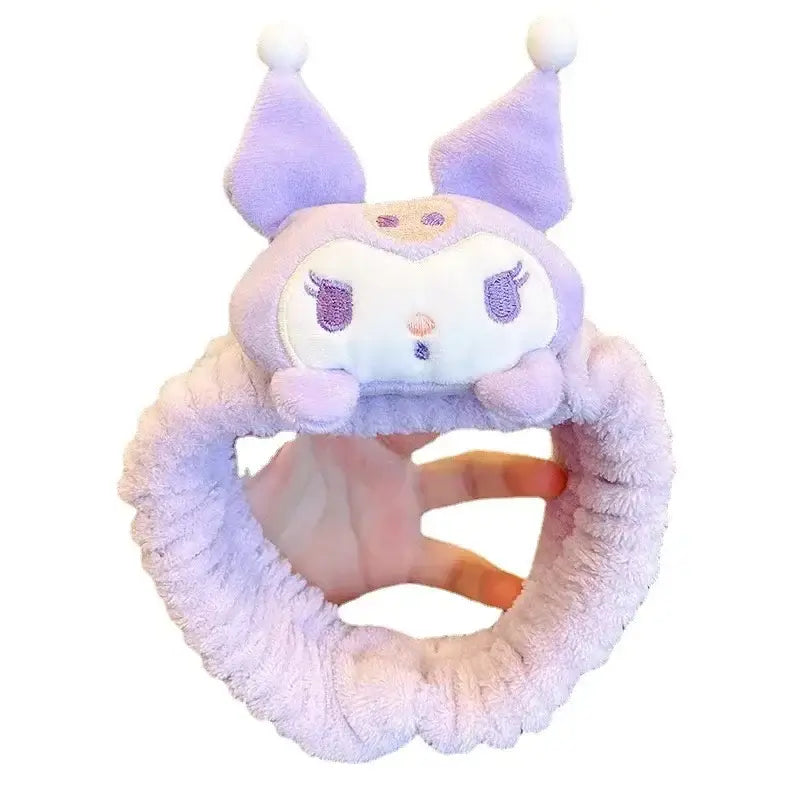 Sanrio Kuromi Melody Plush Doll Face Wash Makeup Hairband Kawaii Cinnamoroll Sweet Non Slip Elastic Hair Accessories