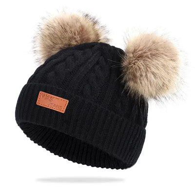 Cute Double Wool Pompom Baby Hat Children Cap Warm Autumn Winter Hats For Kids Boys Girls Knitted Warmer Beanie Caps Bonnet