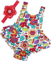 Baby Girl'S Floral Print Ruffles Romper Summer Clothes with Headband