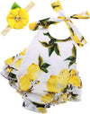 Baby Girl'S Floral Print Ruffles Romper Summer Clothes with Headband