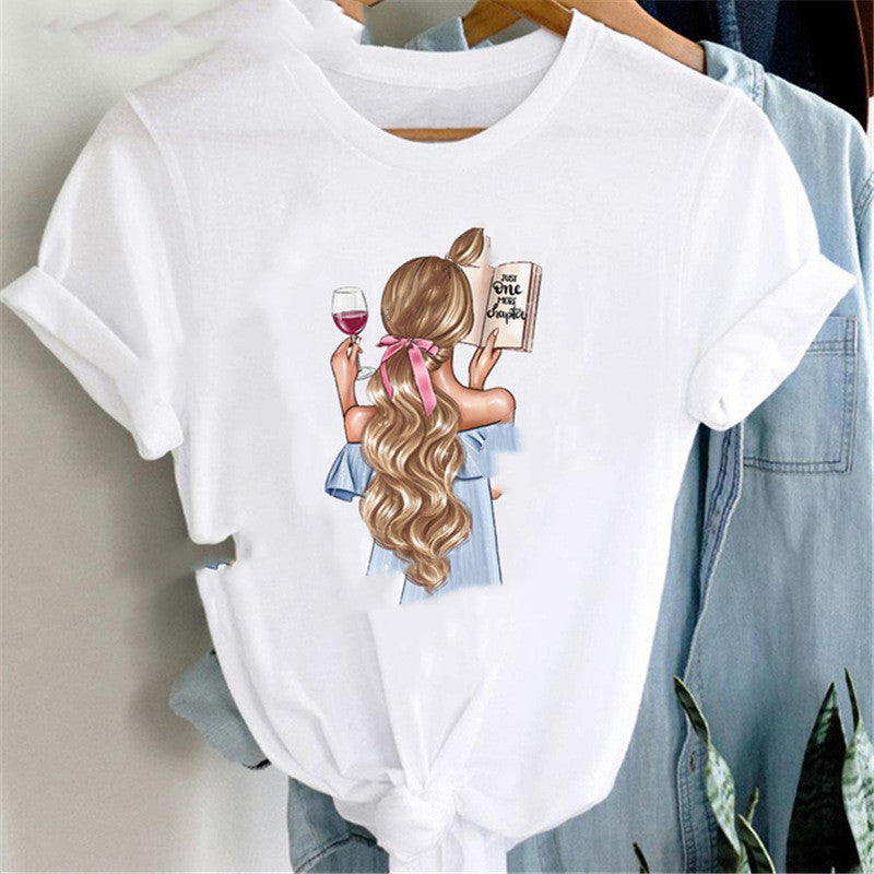 Loose White Ladies Casual Bottoming Short Sleeves