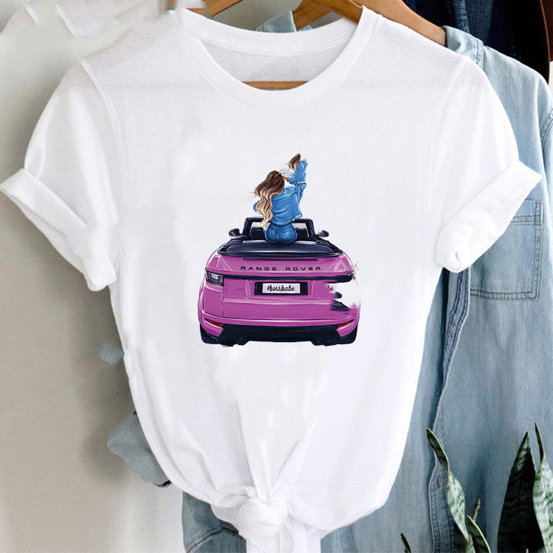 Loose White Ladies Casual Bottoming Short Sleeves