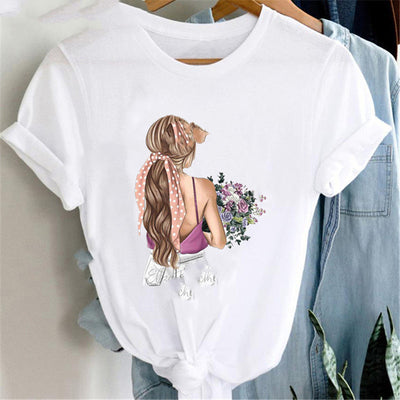 Loose White Ladies Casual Bottoming Short Sleeves